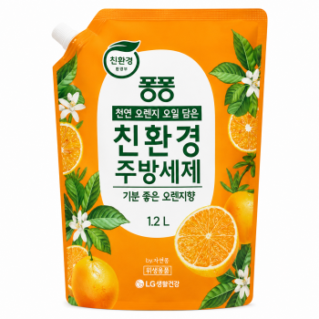 퐁퐁 오렌지 오일 담은 친환경 주방세제 기분 좋은 오렌지향 리필, 1.2L,