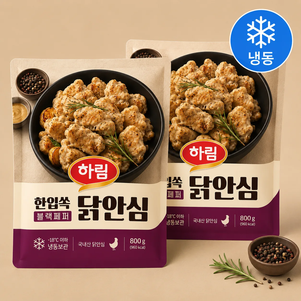 하림 IFF 한입쏙 닭안심 블랙페퍼 (냉동), 800g, 2개