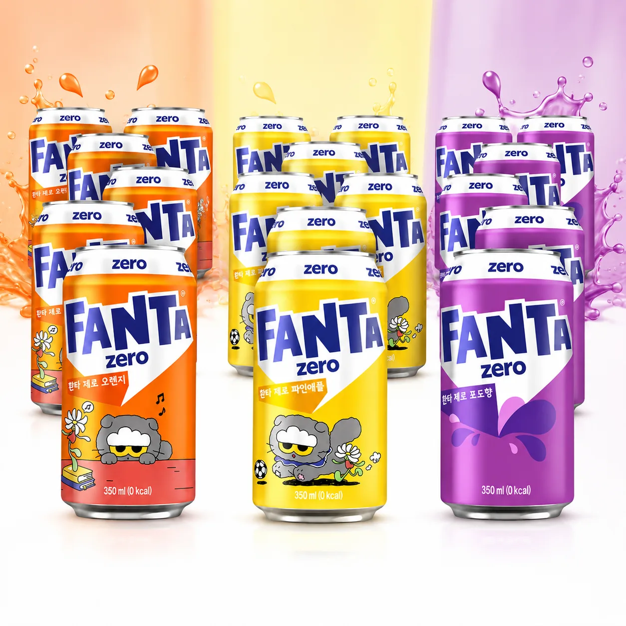 환타 제로 3종 오렌지,포도,파인애플 350ml, 15개,